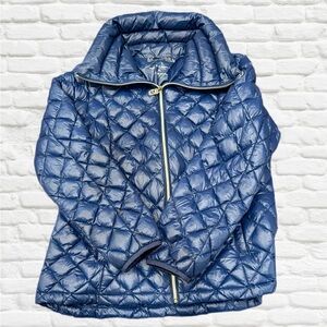 MICHAEL KORS WOMEN ROYAL BLUE DIAMOND KILTED PUFFER JACKET SIZE XL